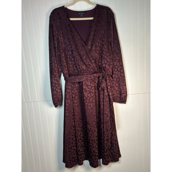 Lane Bryant Leopard Surplice Jacquard Faux Belted burgundy Midi Dress 20 party - Picture 11 of 11